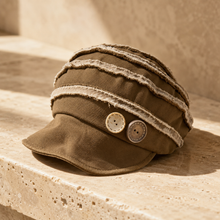 Sterling Olive Punk Button Cap™ Patchwork Fabric Detail