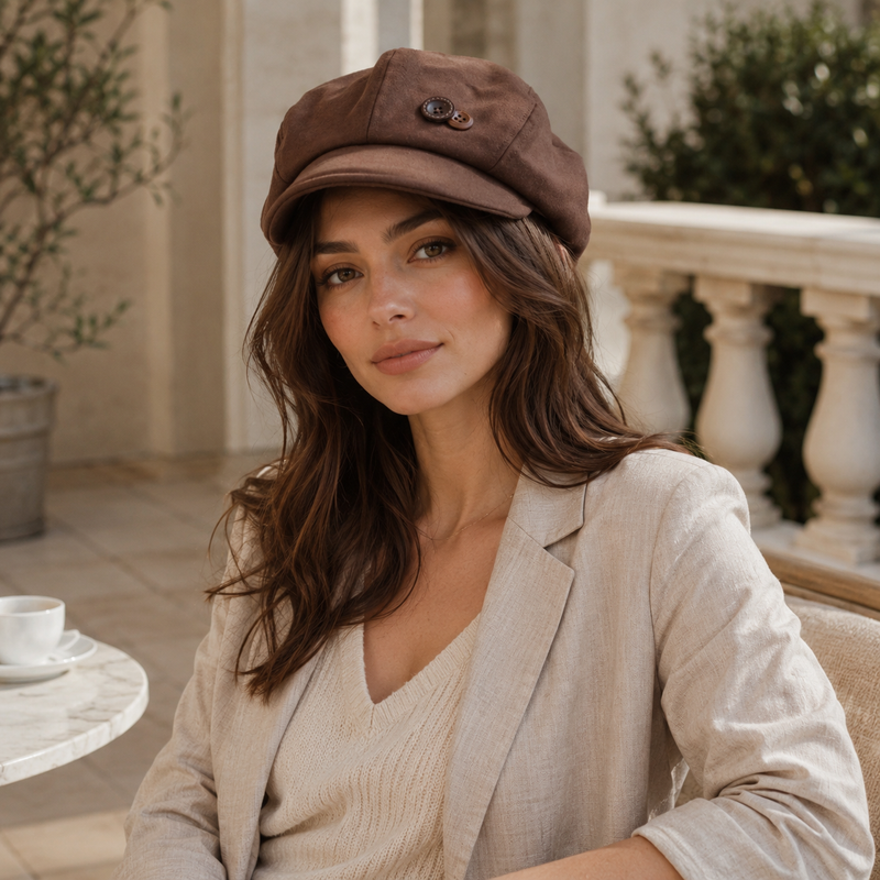 Sterling Cloud Style Beret™ Brown Fabric Newsboy Pumpkin Crown