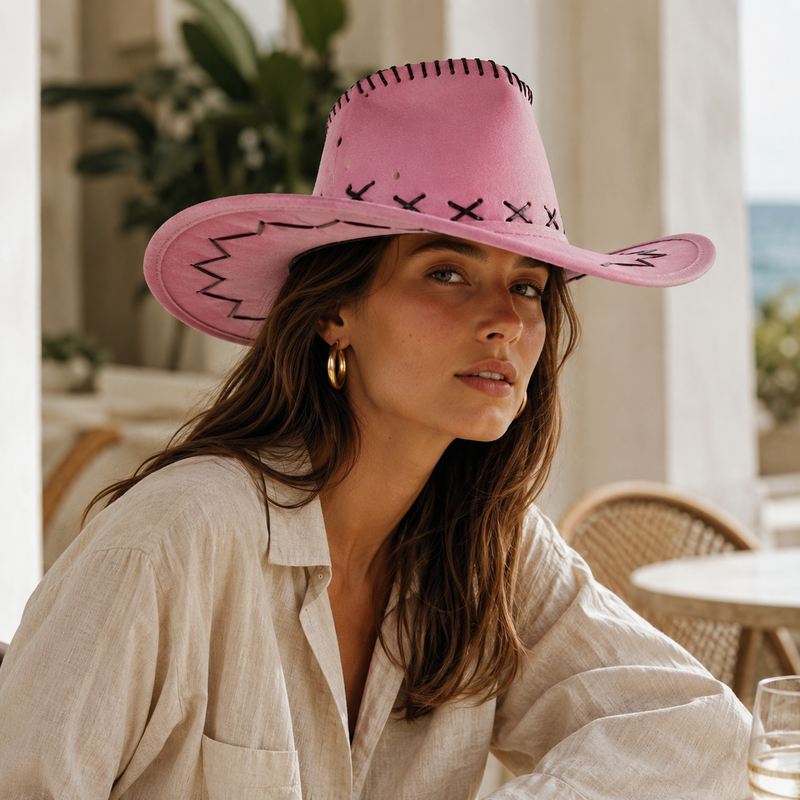Sterling Pink Cowboy Hat™ Western Shape Felt Brim Stitch Trim