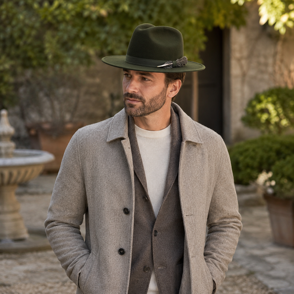Sterling Raleigh Feather™ Green Wool Fedora Hat With Accent