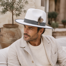 Sterling Feathers White™ Wool Fedora Hat Wool Brim Feather Accent
