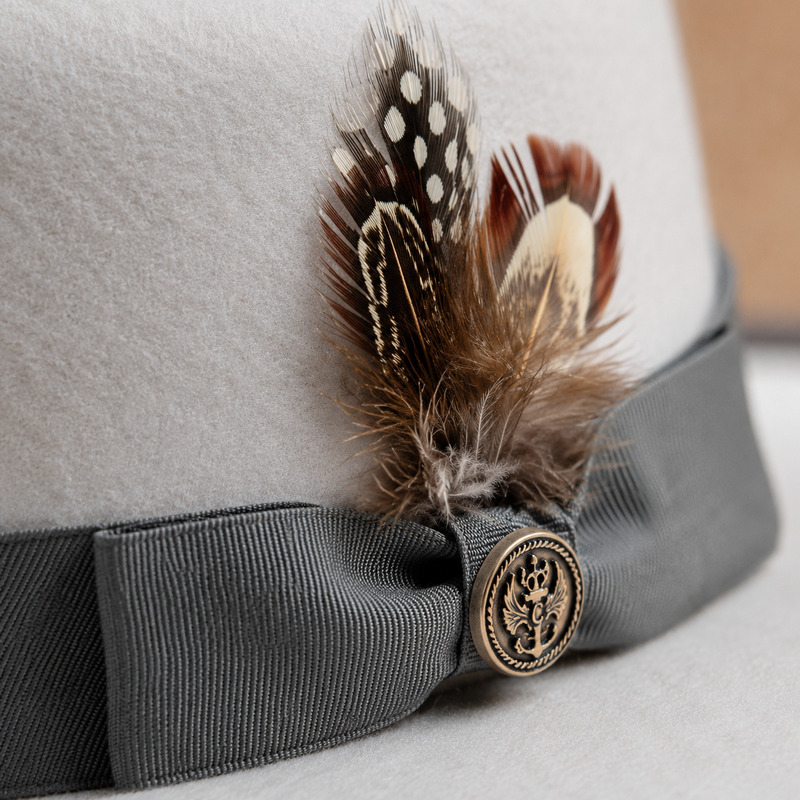 Sterling Feathers White™ Wool Fedora Hat Wool Brim Feather Accent