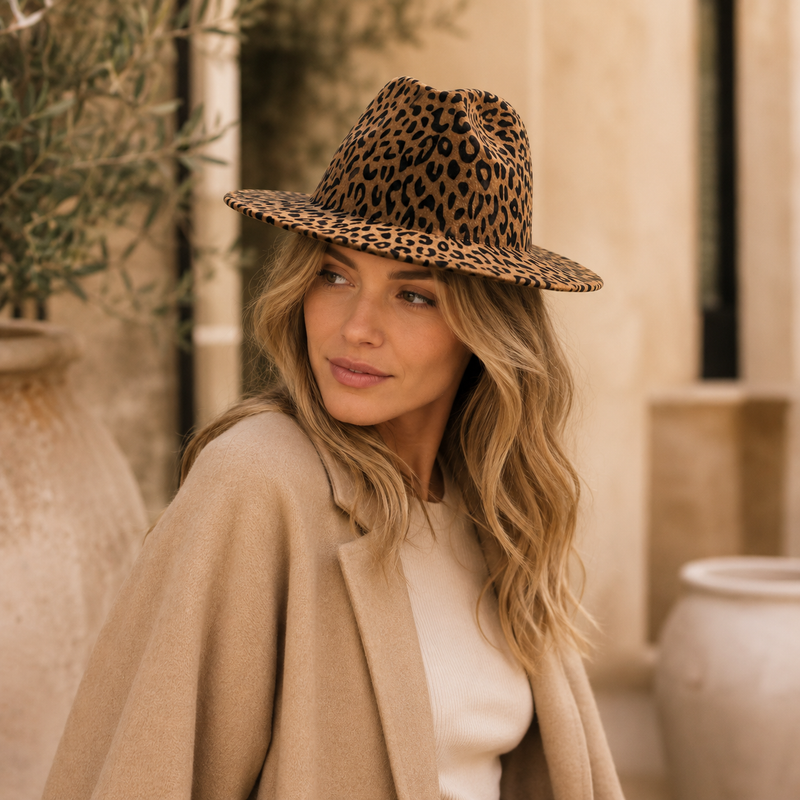Sterling Woolen Leopard™ Print Top Hat With Flat Brim Fedoras Hat