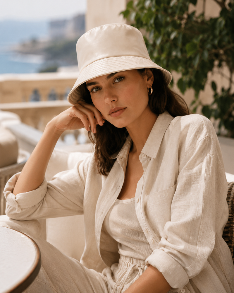 Sterling™ Waterproof Vegan Leather Bucket Hat Rain Brim