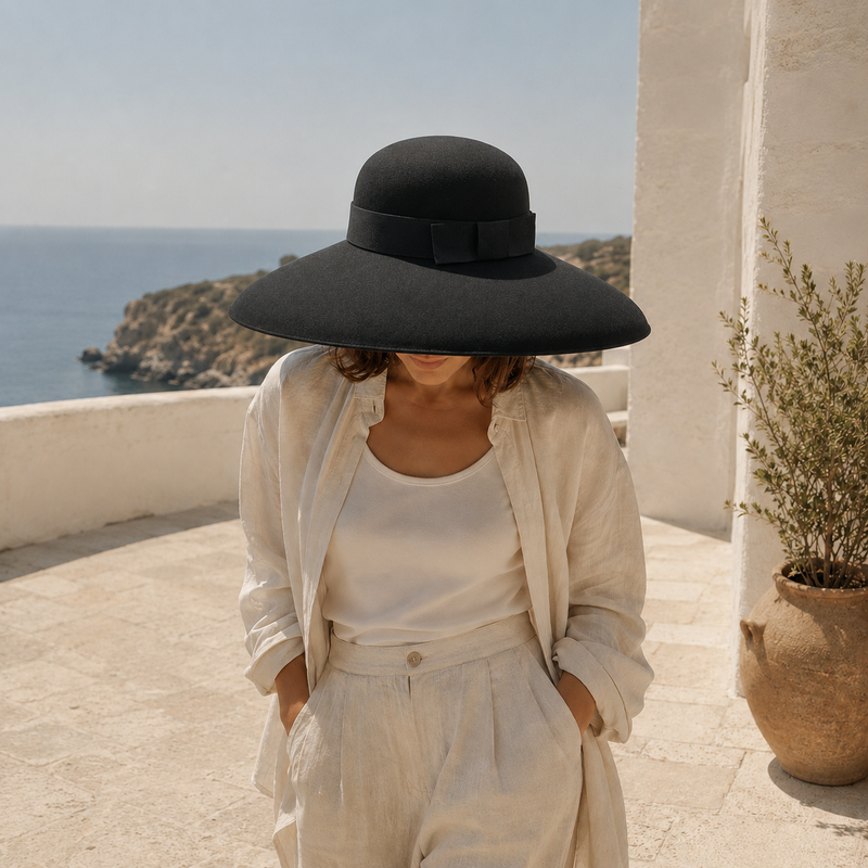 Sterling Woolenny Big™ Brim Bowler Hat Wool Felt Bow Detail