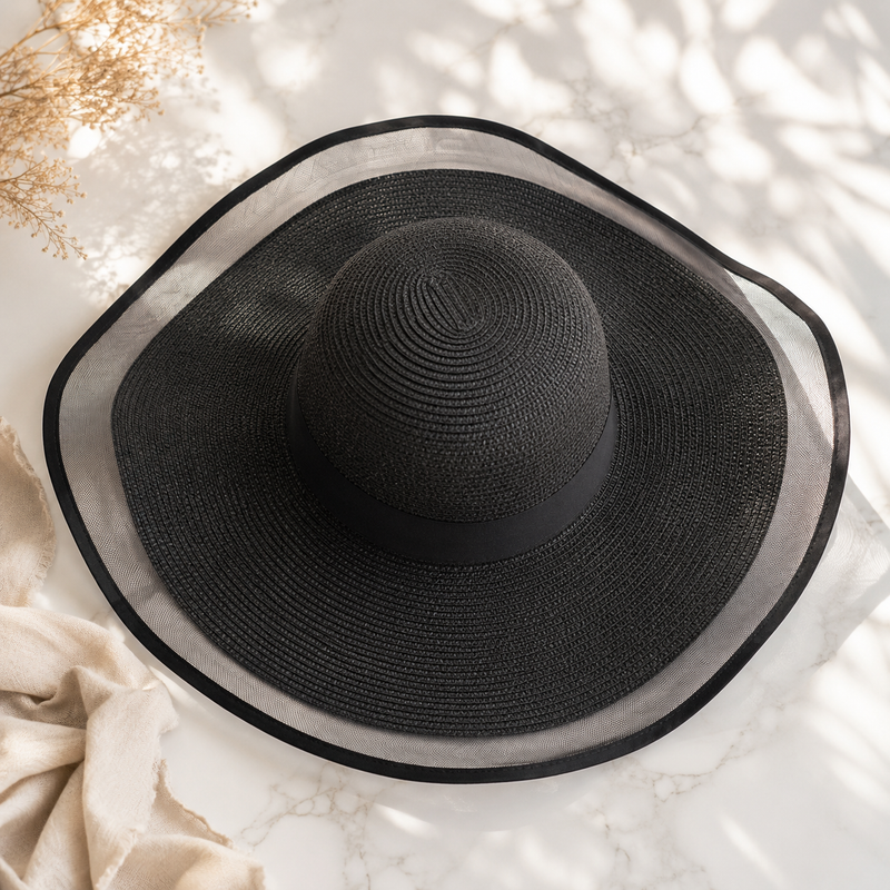 Sterling Lady Fashion Woven Organza™ Straw Hat Wide Brim Organza Bow