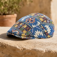 Sterling Reginald™ Vintage Print Flat Cap Woven Pattern Detail
