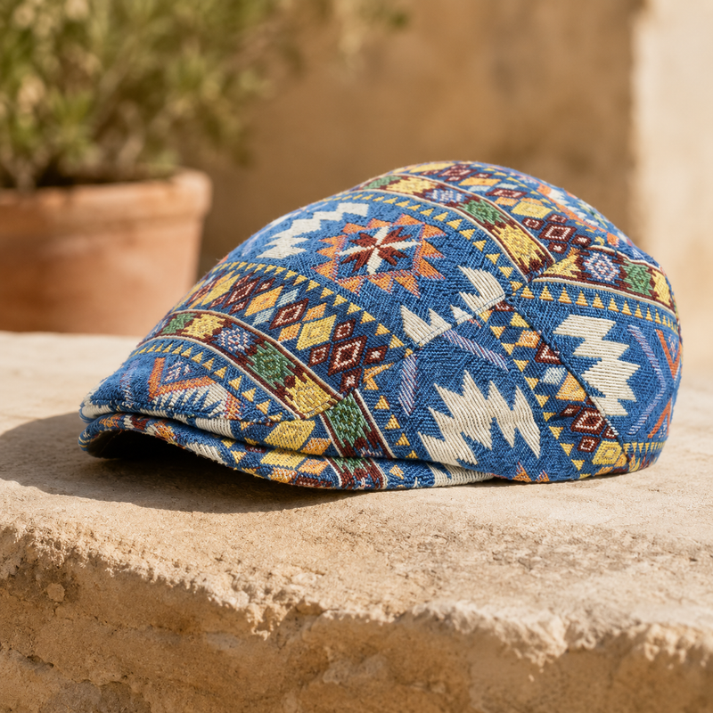 Sterling Reginald™ Vintage Print Flat Cap Woven Pattern Detail