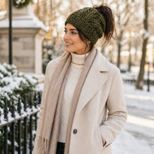 Sterling High Bun™ Beanie Acrylic Cable Knit Hair Opening