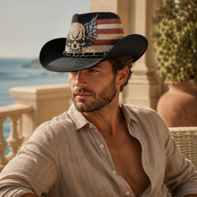 Sterling Fluffy Sense Black Skull Wings Cowboy Hat™ Felt Brim