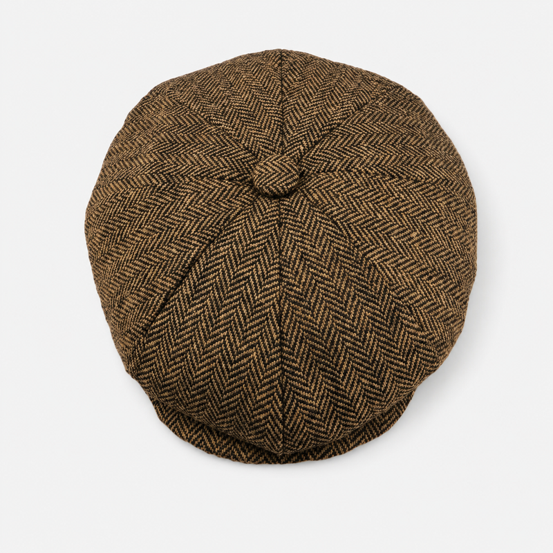 Sterling Vintage™ Wool Newsboy Flat Cap Wool Blend Herringbone