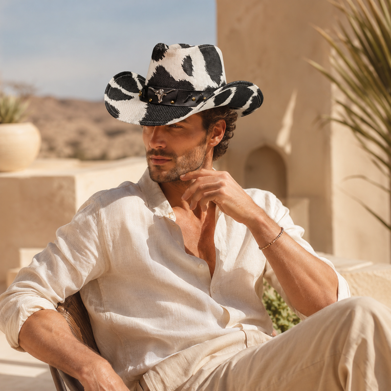 Sterling Cow Print Cowboy Hat™ Straw Western Shapeable Brim