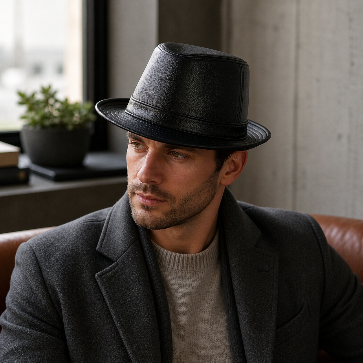 Sterling Leather Tycoon Jazz Hat™ Classic Leather Fedora Band Det