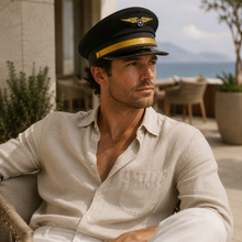Sterling Pilot Style Sailor Cap™ Flat Top With Gold Wing Emblem