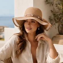 Sterling Straw Hat With Wavy Brim™ And Pearl Details