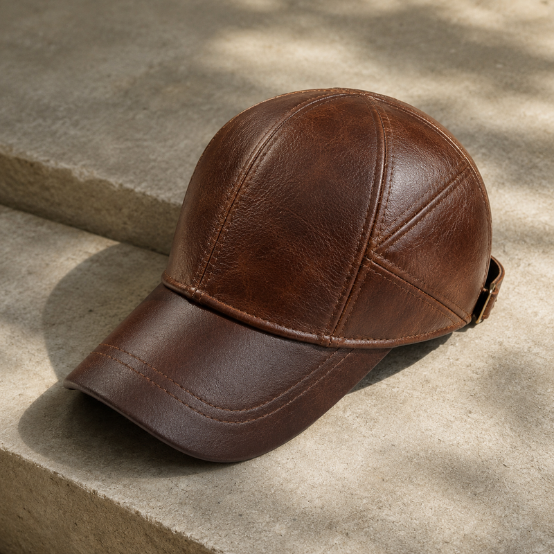 Sterling Greeley Baseball™ Cap Cowhide Leather Adjustable Back
