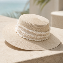 Sterling Hepburn™ Red Monochrome Flat Top Straw Hat Ladies
