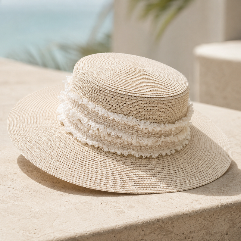 Sterling Hepburn™ Red Monochrome Flat Top Straw Hat Ladies