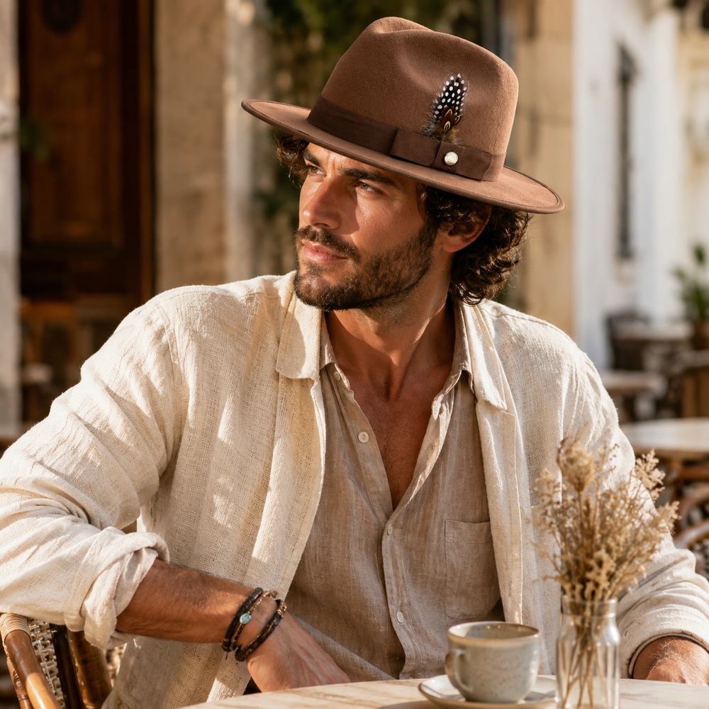 Sterling Rimini Feather™ Khaki Wool Fedora With Pheasant Band