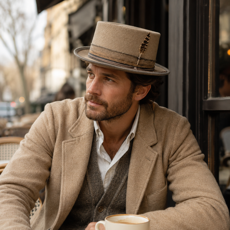 Sterling Clarence Porkpie™ Wool Hat Feather Detail