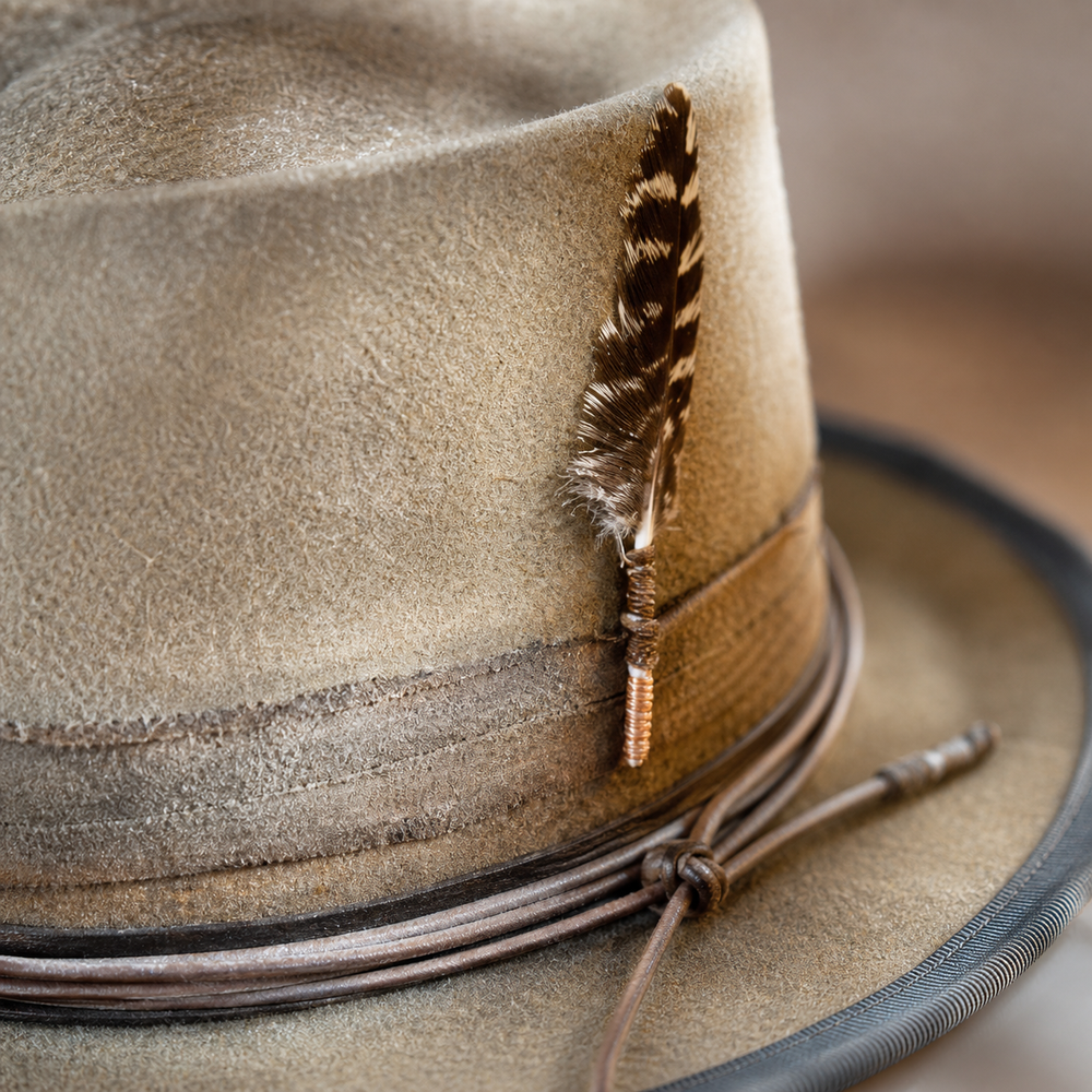 Sterling Clarence Porkpie™ Wool Hat Feather Detail