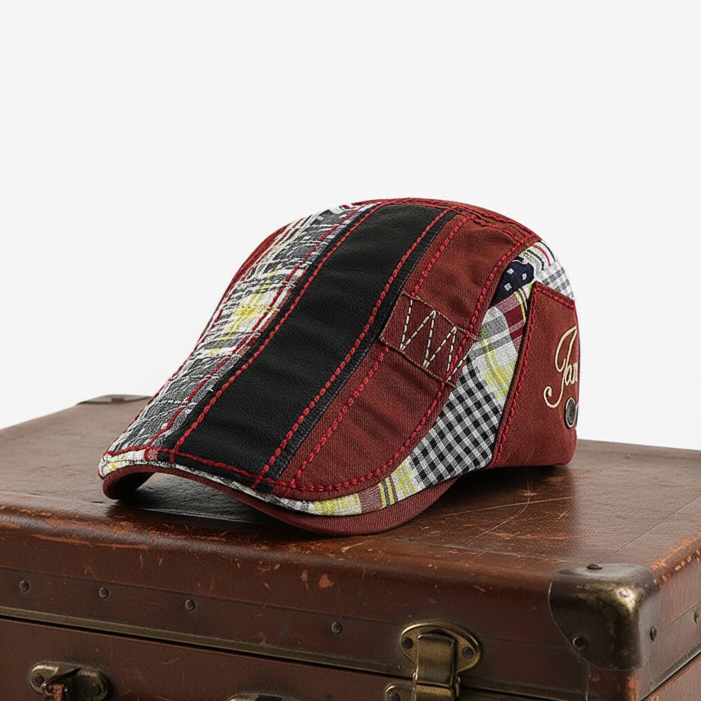 Sterling Patchwork Cotton Flat Cap™ Low Profile Cotton Brim