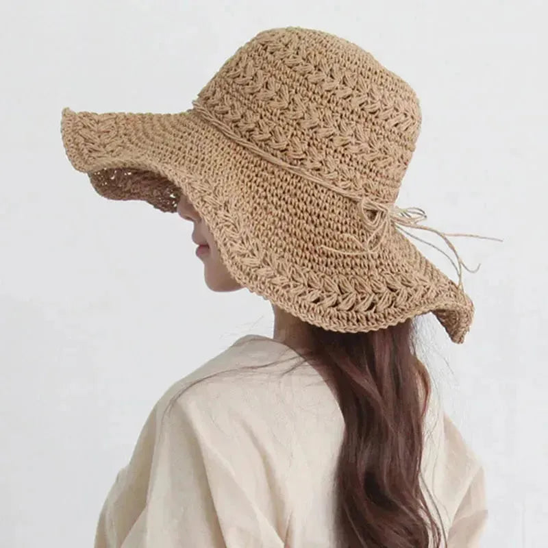 Sterling Retro Straw Beach Hat™ Wide Brim Straw Bow Detail