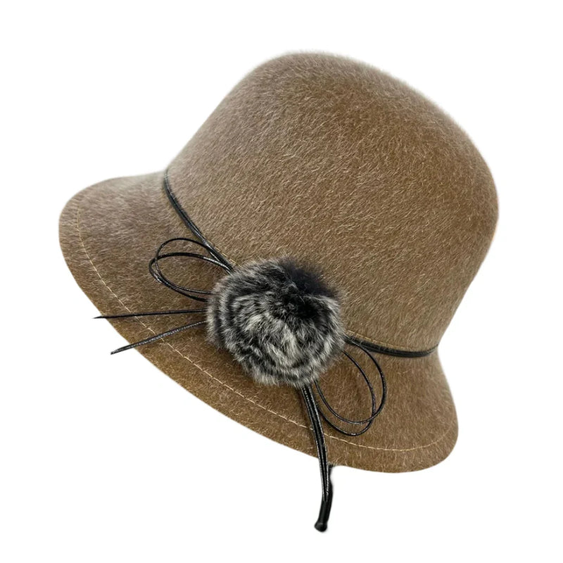 Sterling™ Deneuve Bowler Hat Vegan Wool Floral Detail