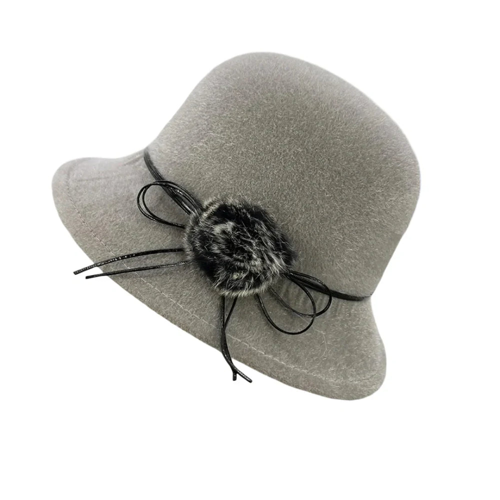 Sterling™ Deneuve Bowler Hat Vegan Wool Floral Detail