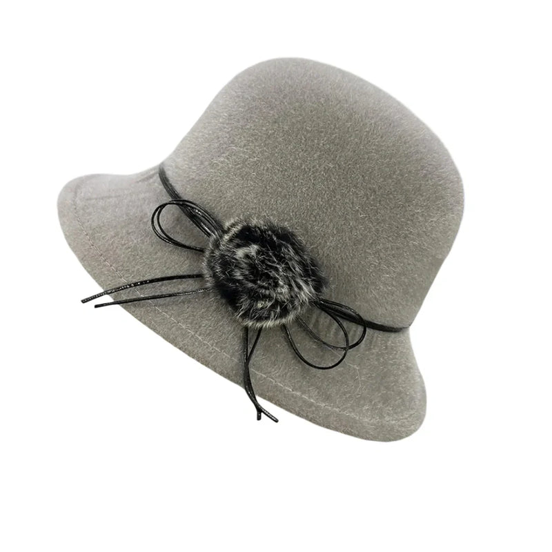 Sterling™ Deneuve Bowler Hat Vegan Wool Floral Detail