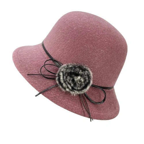 Sterling™ Deneuve Bowler Hat Vegan Wool Floral Detail
