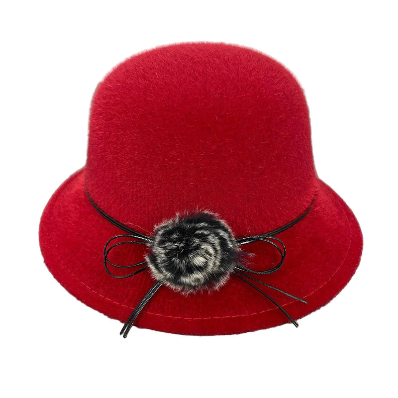 Sterling™ Deneuve Bowler Hat Vegan Wool Floral Detail