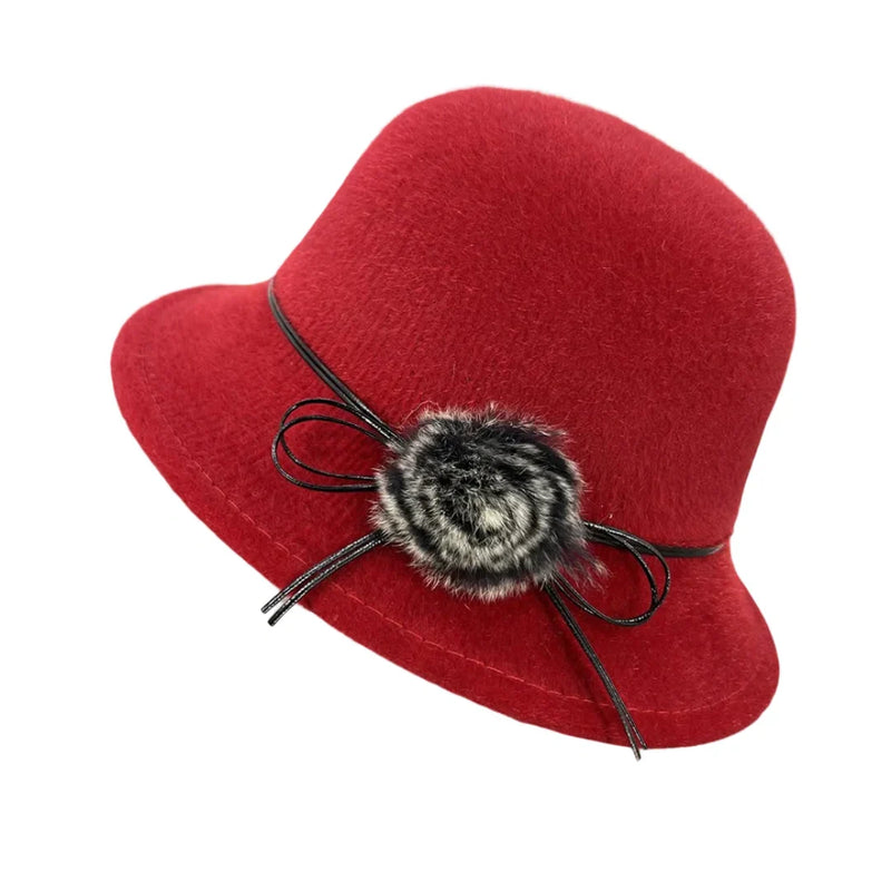 Sterling™ Deneuve Bowler Hat Vegan Wool Floral Detail