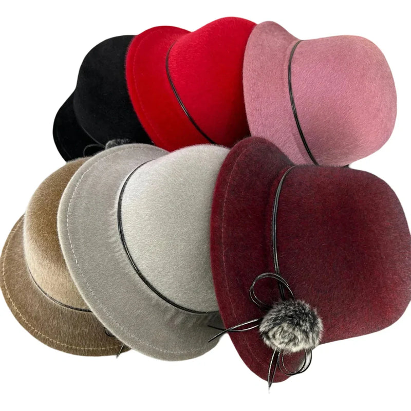 Sterling™ Deneuve Bowler Hat Vegan Wool Floral Detail