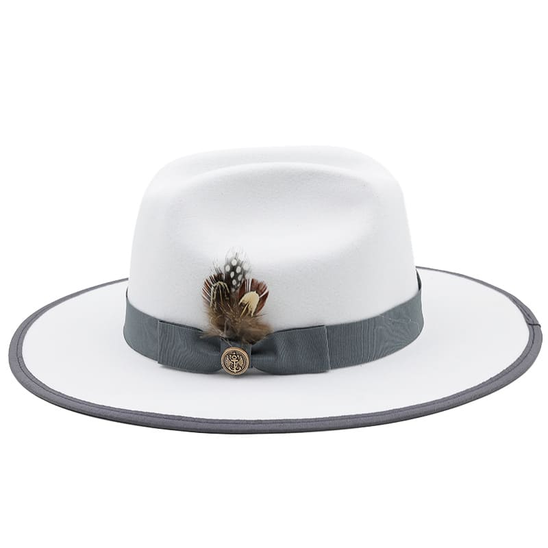 Sterling Feathers White™ Wool Fedora Hat Wool Brim Feather Accent