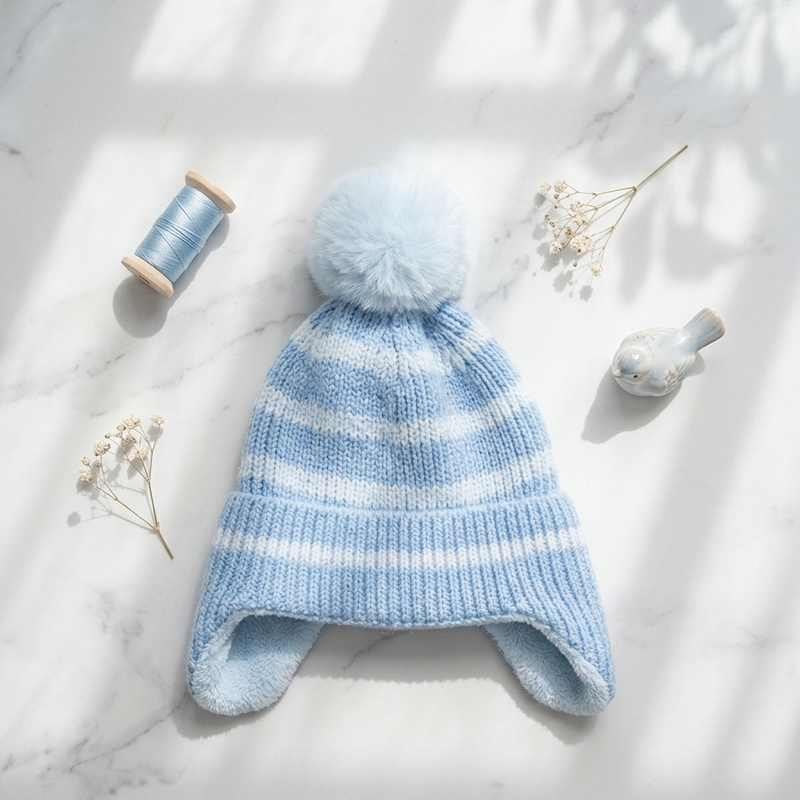 Sterling Marlow Striped Knit Earflap Beanie™ with Pom Pom