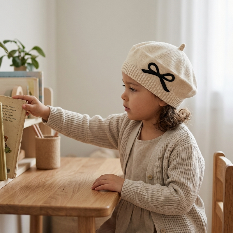 Sterling Liora Kids Knit Beret™ with Bow Detail
