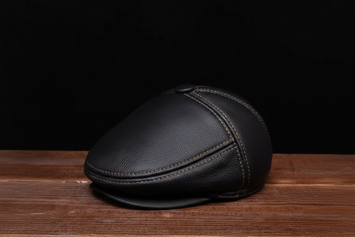Sterling RY104 Cowhide Leather Flat Cap™  With Velvet Ear Flaps