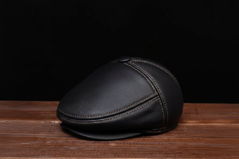 Sterling RY104 Cowhide Leather Flat Cap™  With Velvet Ear Flaps