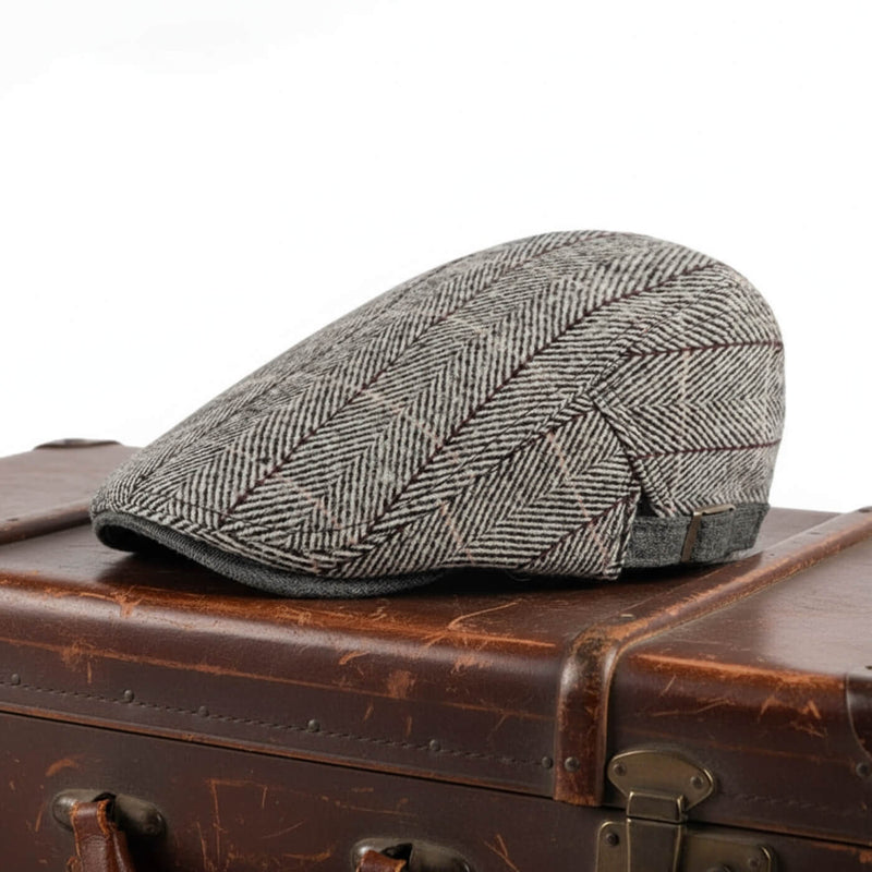 Sterling Herringbone Cotton Knitted Flat Cap™ Lawton Cotton Brim