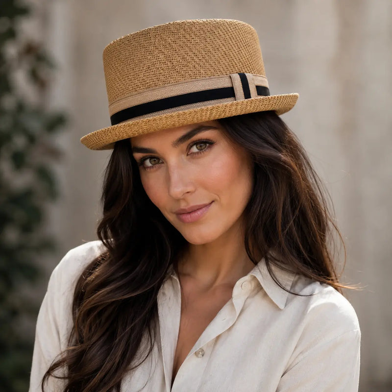 Sterling Lambert Porkpie Hat™ Felt Look Flat Crown Band