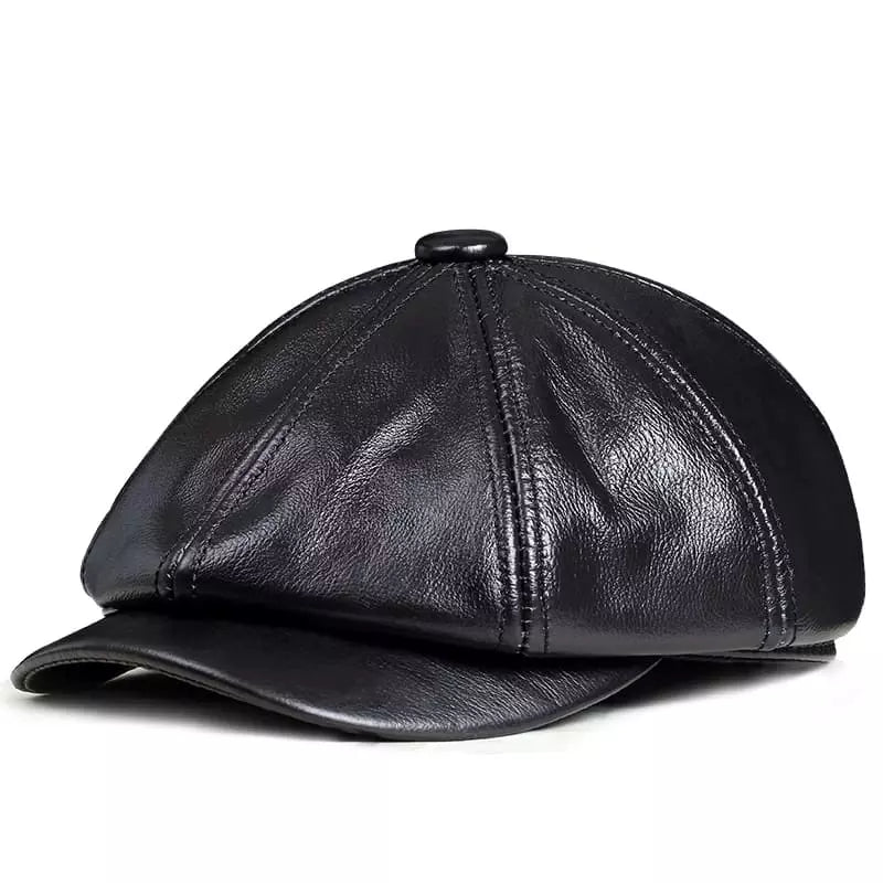 Sterling Louis™ Leather Newsboy Cap Paneled Leather Crown