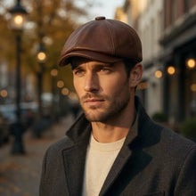 Sterling Louis™ Leather Newsboy Cap Paneled Leather Crown