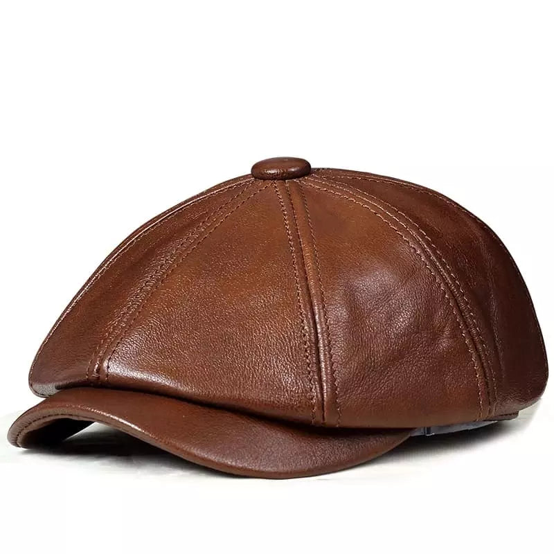 Sterling Louis™ Leather Newsboy Cap Paneled Leather Crown