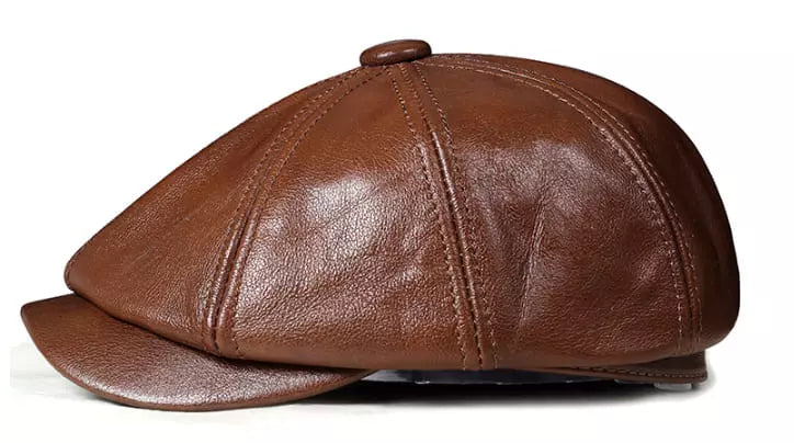 Sterling Louis™ Leather Newsboy Cap Paneled Leather Crown