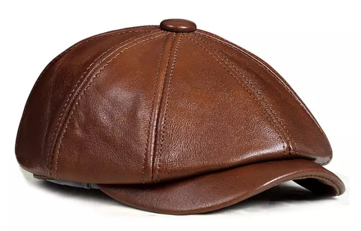 Sterling Louis™ Leather Newsboy Cap Paneled Leather Crown