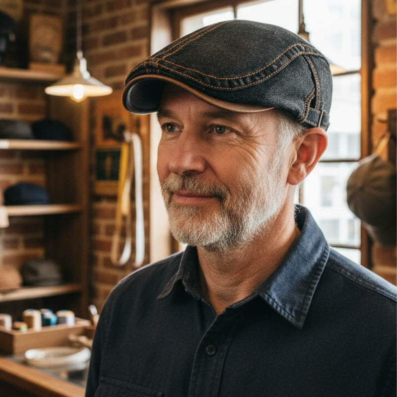 Sterling Denim Flat Cap™ Low Crown Denim Contrast Stitch