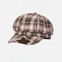 Sterling Octagonal Beret Hat Plaid Fabric Newsboy Cap™ Star Patch