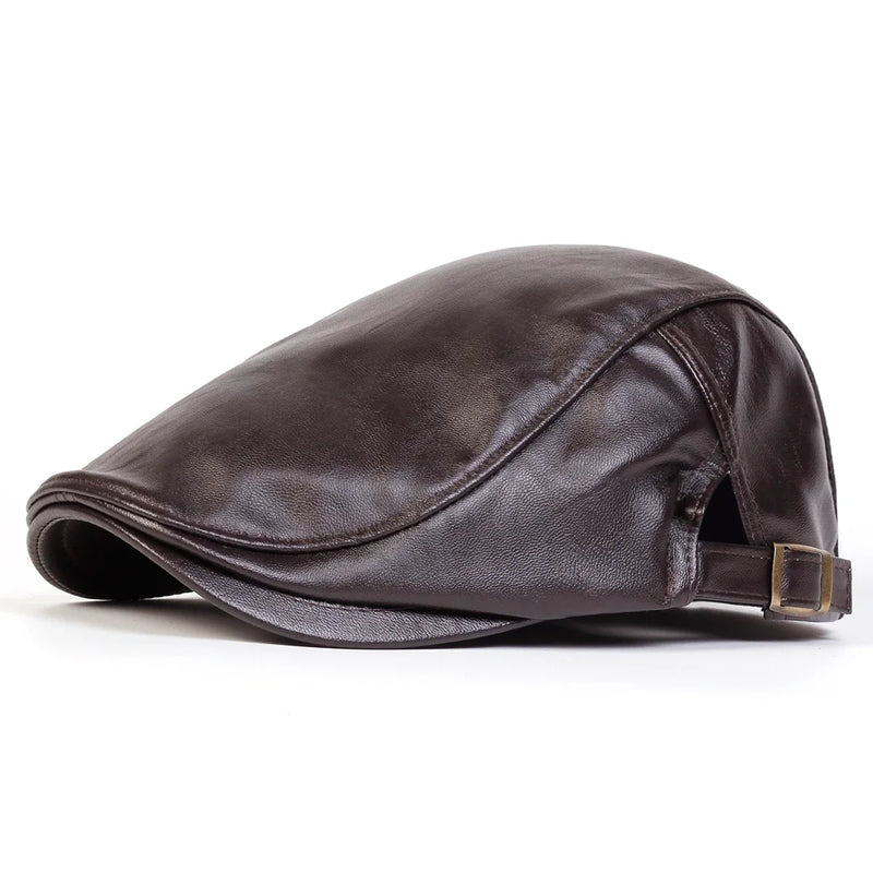 Sterling Solid PU Leather™ Newsboy Cap Adjustable Flat Visor