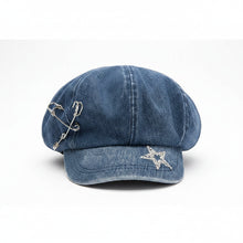 Sterling™ Star Pin Denim Look Beret Polyester Short Brim Newsboy Cap